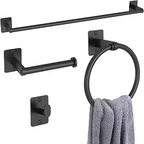 Plieger B.V. 4-Piece Black Bathroom Hardware Set – Modern Bathroom Accessories Set for Home & Wall Mounting