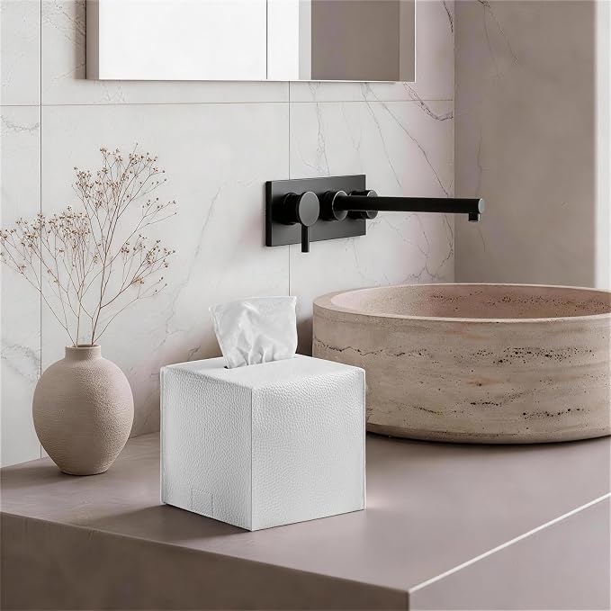 Plieger B.V. Square Leather Tissue Box Cover – Decorative Tissue Holder for Bathroom & Home Decor