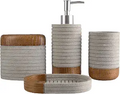 Plieger B.V. 4-Piece Resin Bathroom Accessories Set – Toothbrush Holder, Tumbler, Soap Dispenser & Soap Dish, Farmhouse Bathroom Decor