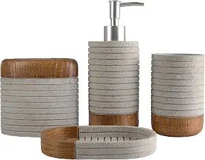 Plieger B.V. 4-Piece Resin Bathroom Accessories Set – Toothbrush Holder, Tumbler, Soap Dispenser & Soap Dish, Farmhouse Bathroom Decor