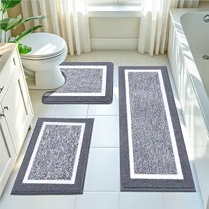 Plieger B.V. 3-Piece Bathroom Rug Set – Non-Slip Washable Bath Mats, Soft Floor Rugs, Dark Grey